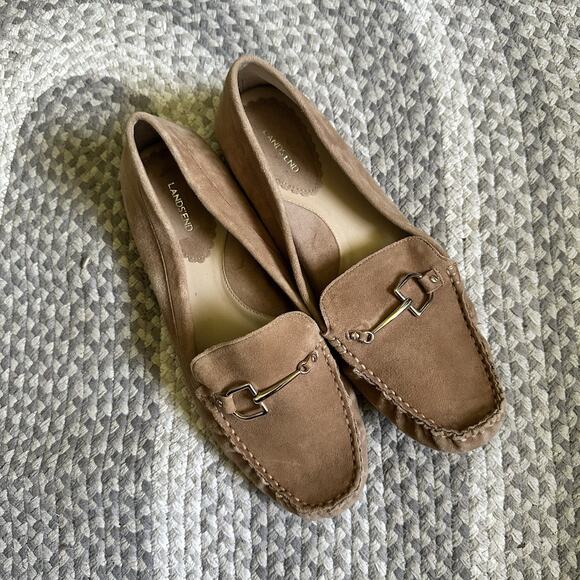 Lands End Women's Comfort Tan Suede Leather Horsebit Loafers Size 10 10b $99 - Picture 1 of 11
